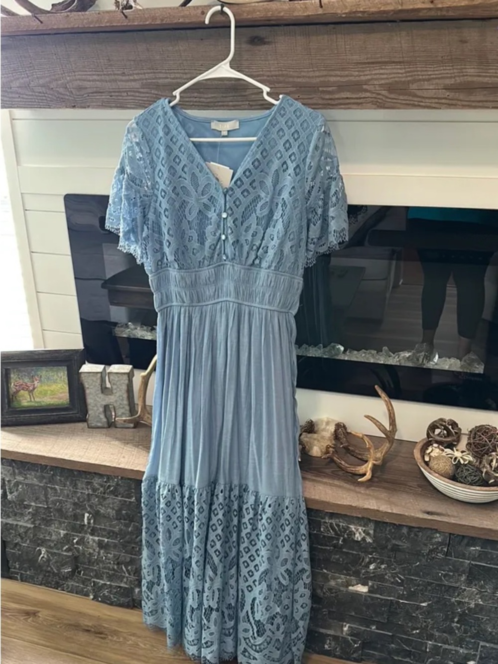 Elegant Blue Lace Maxi Dress